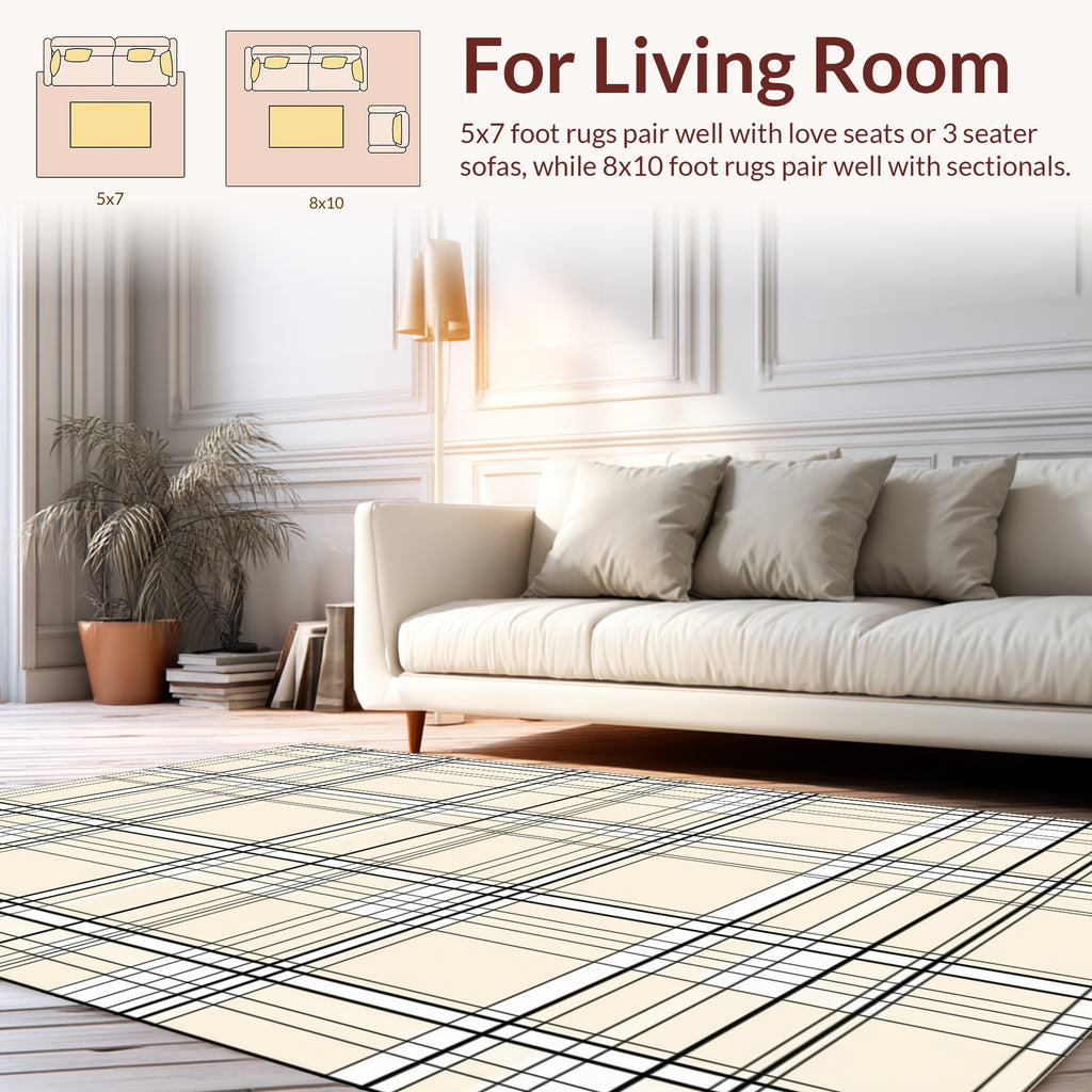 Classic Black White Plaid Pattern Rug