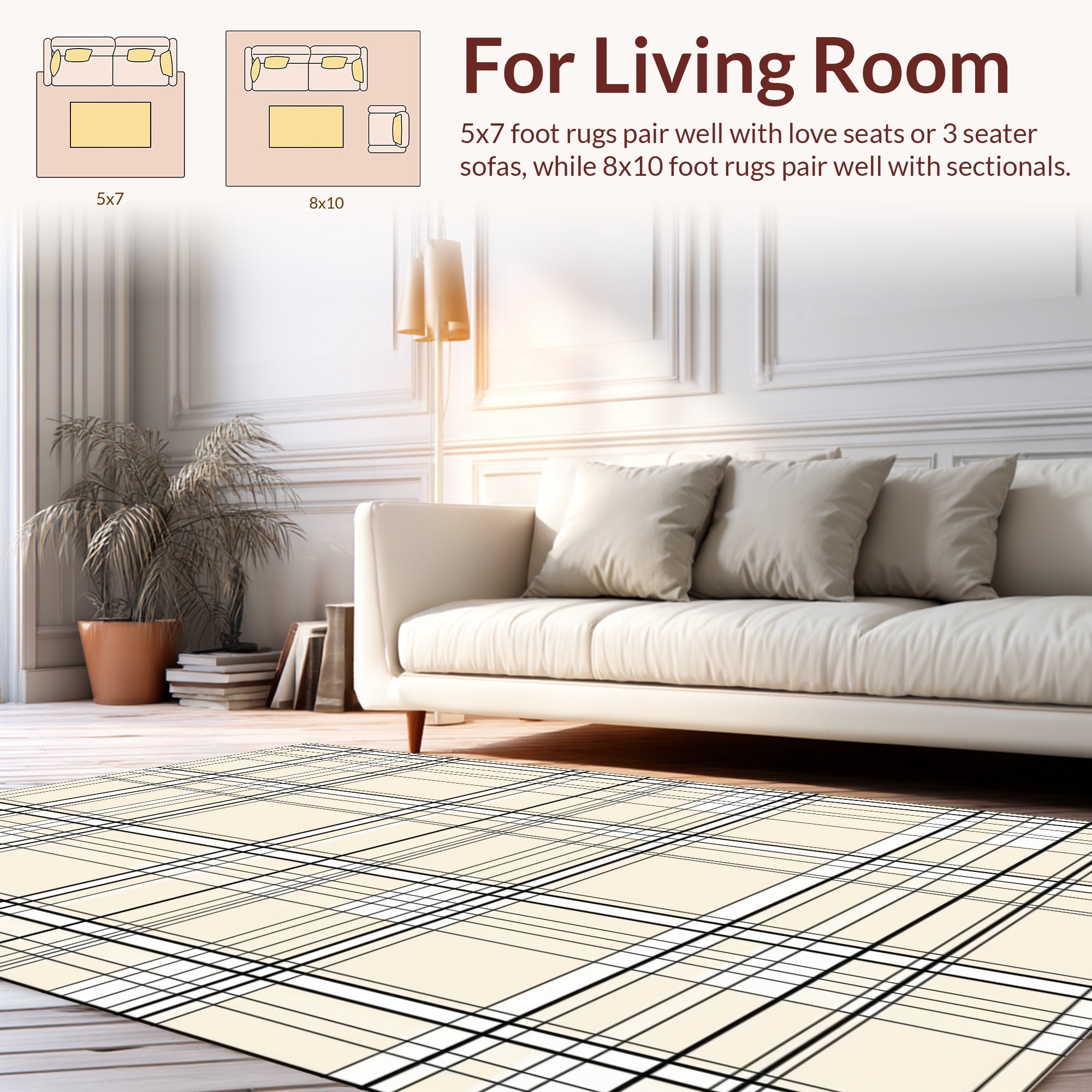Classic Black White Plaid Pattern Rug