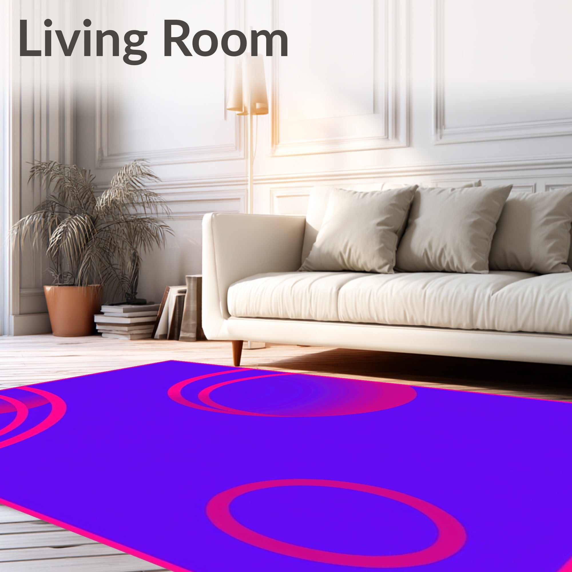 Vibrant Blue With Pink Circles Design Rug