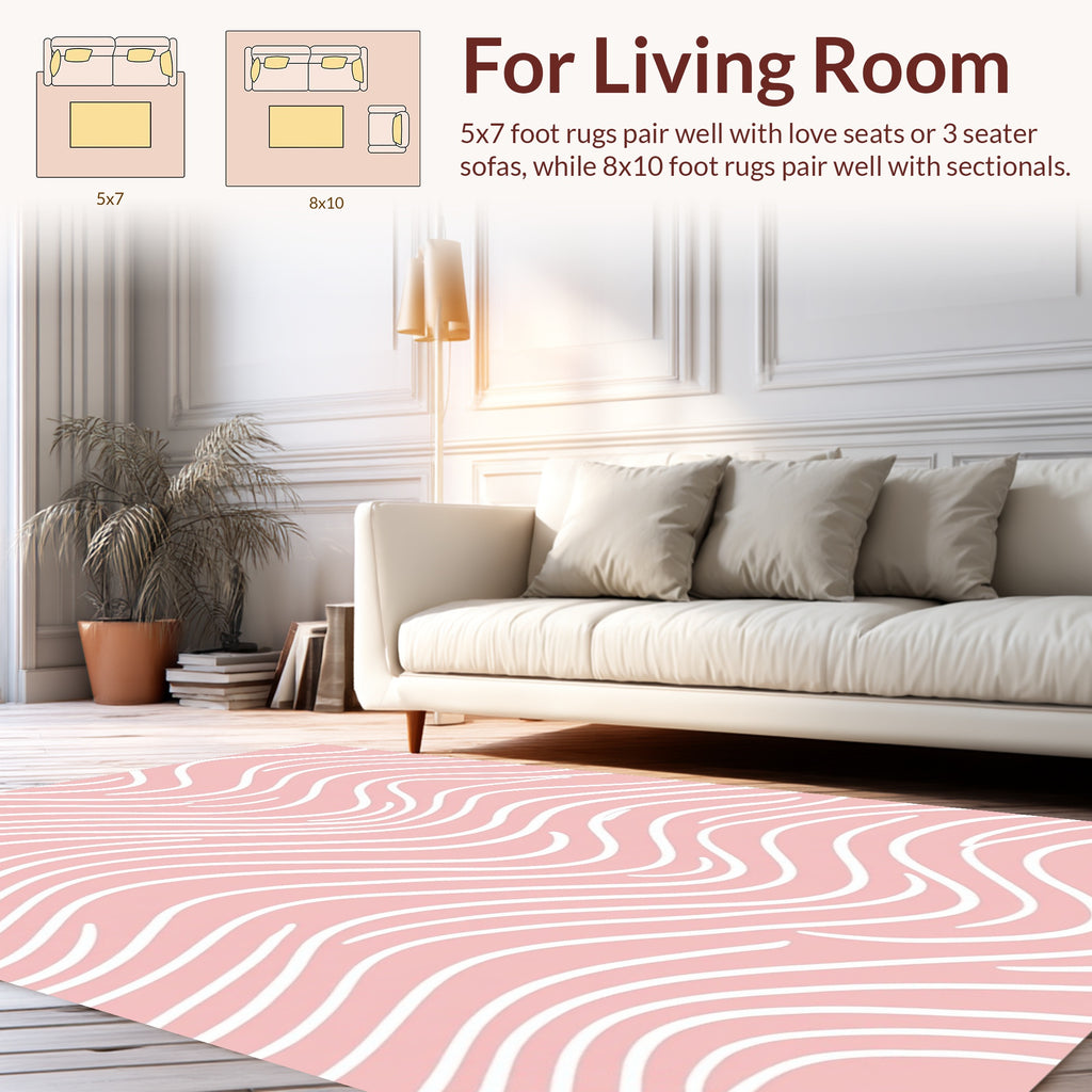 Soft Pink White Wave Pattern Design Rug