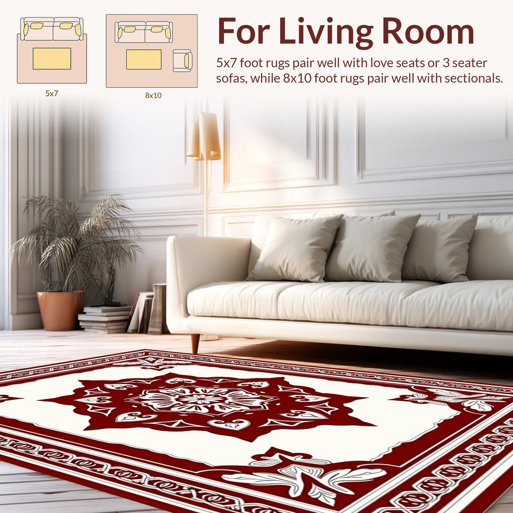 Detailed Floral Medallion Border Pattern Rug