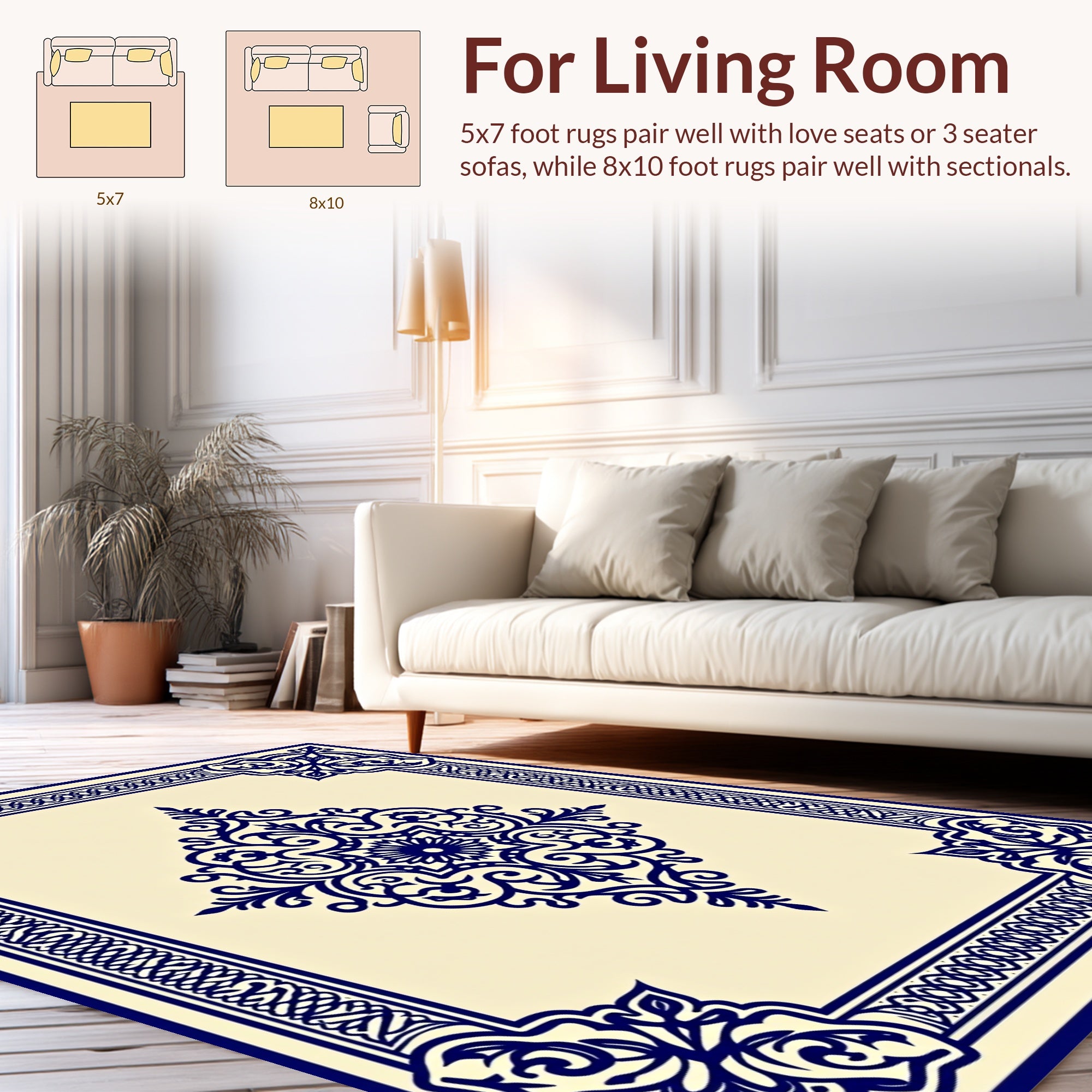 Intricate Dark Blue Floral Medallion Design Rug