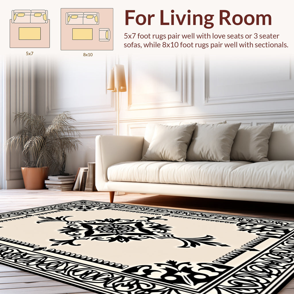 Classic Black Floral Medallion Rug