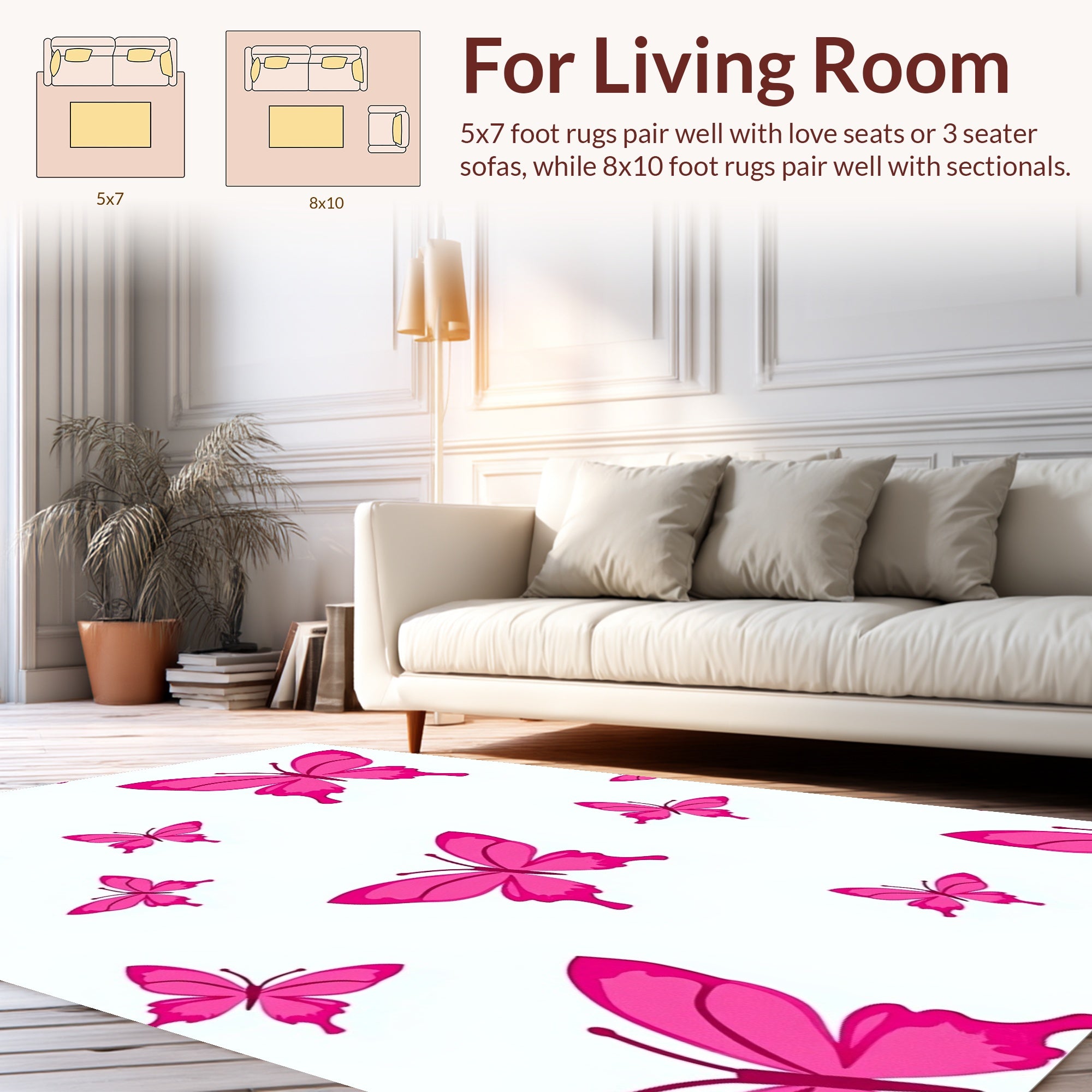 Hot Pink Butterfly Pattern Rug