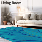 Teal Blue Tropical Leaf Composition Rug