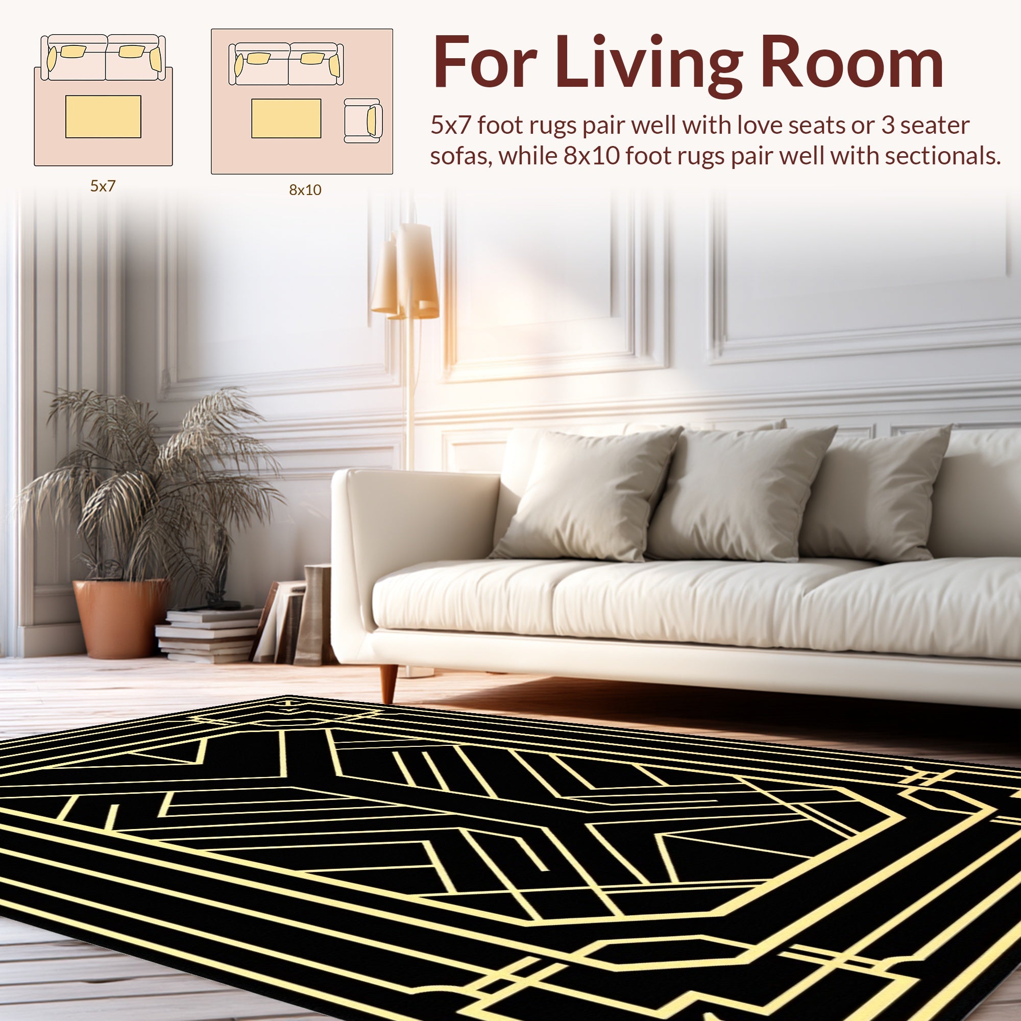 Art Deco Geometric Black Gold Pattern Rug