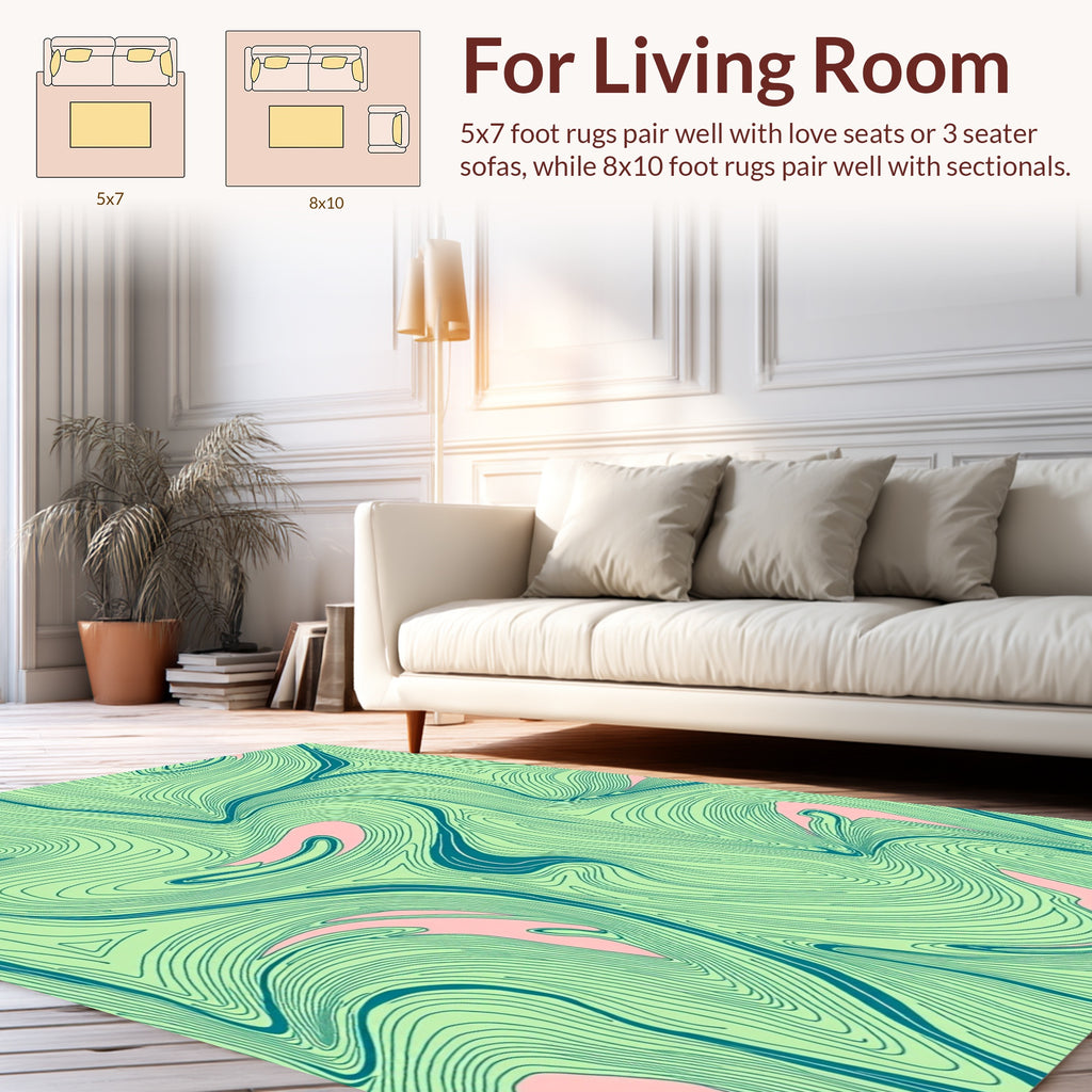 Abstract Flowing Lines Green Pattern Rug