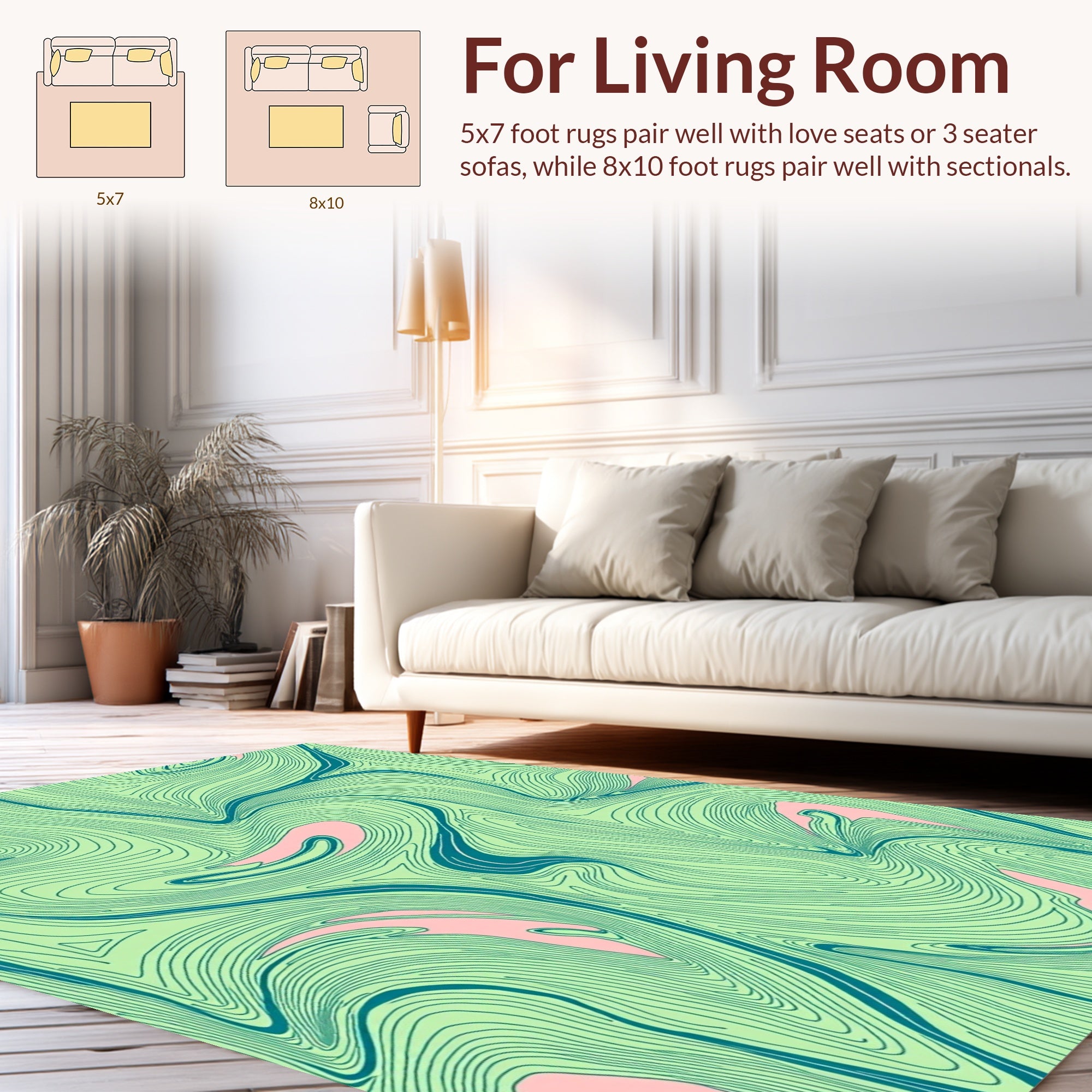 Abstract Flowing Lines Green Pattern Rug