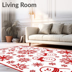 Red Snowman Snowflake Holiday Collection Rug