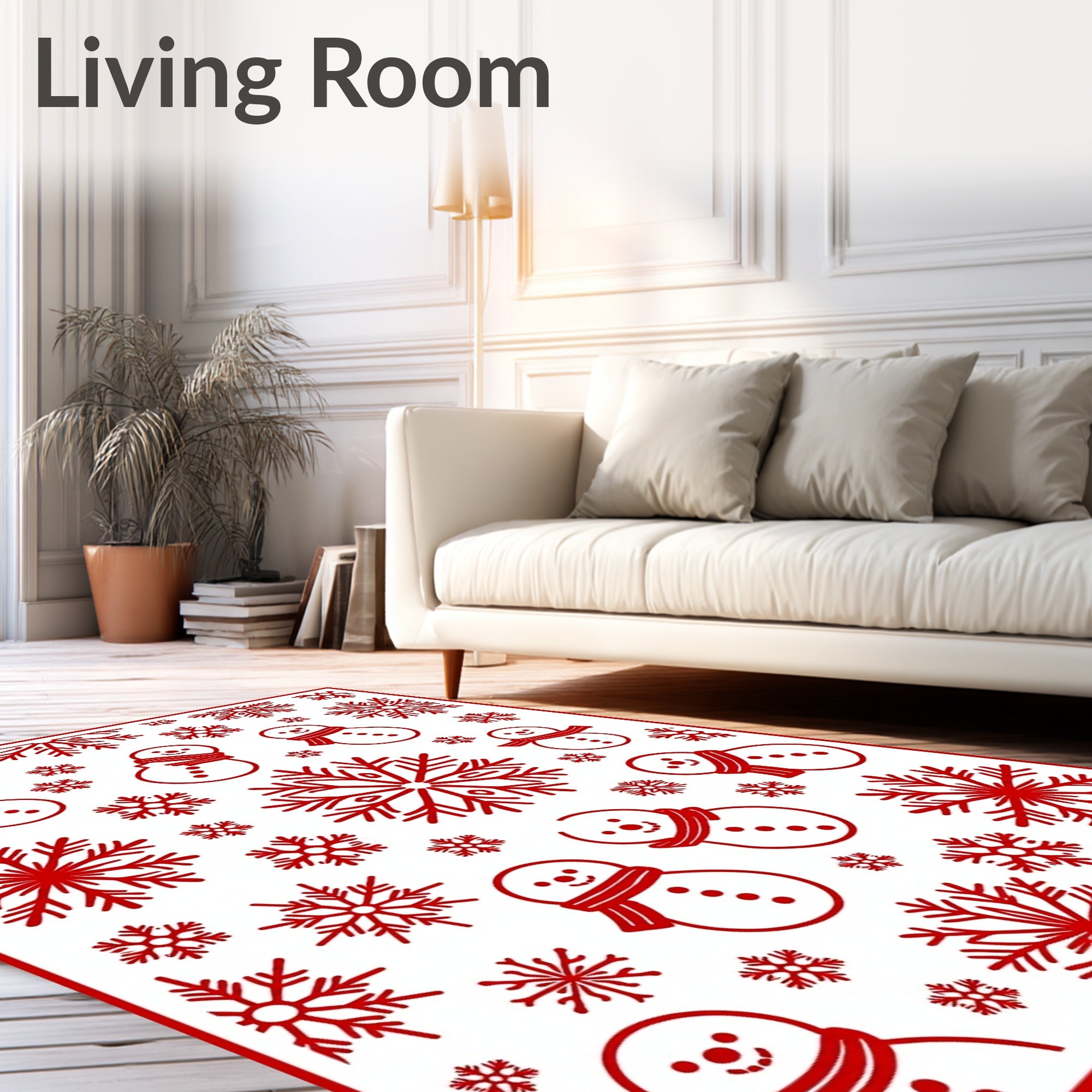 Red Snowman Snowflake Holiday Collection Rug