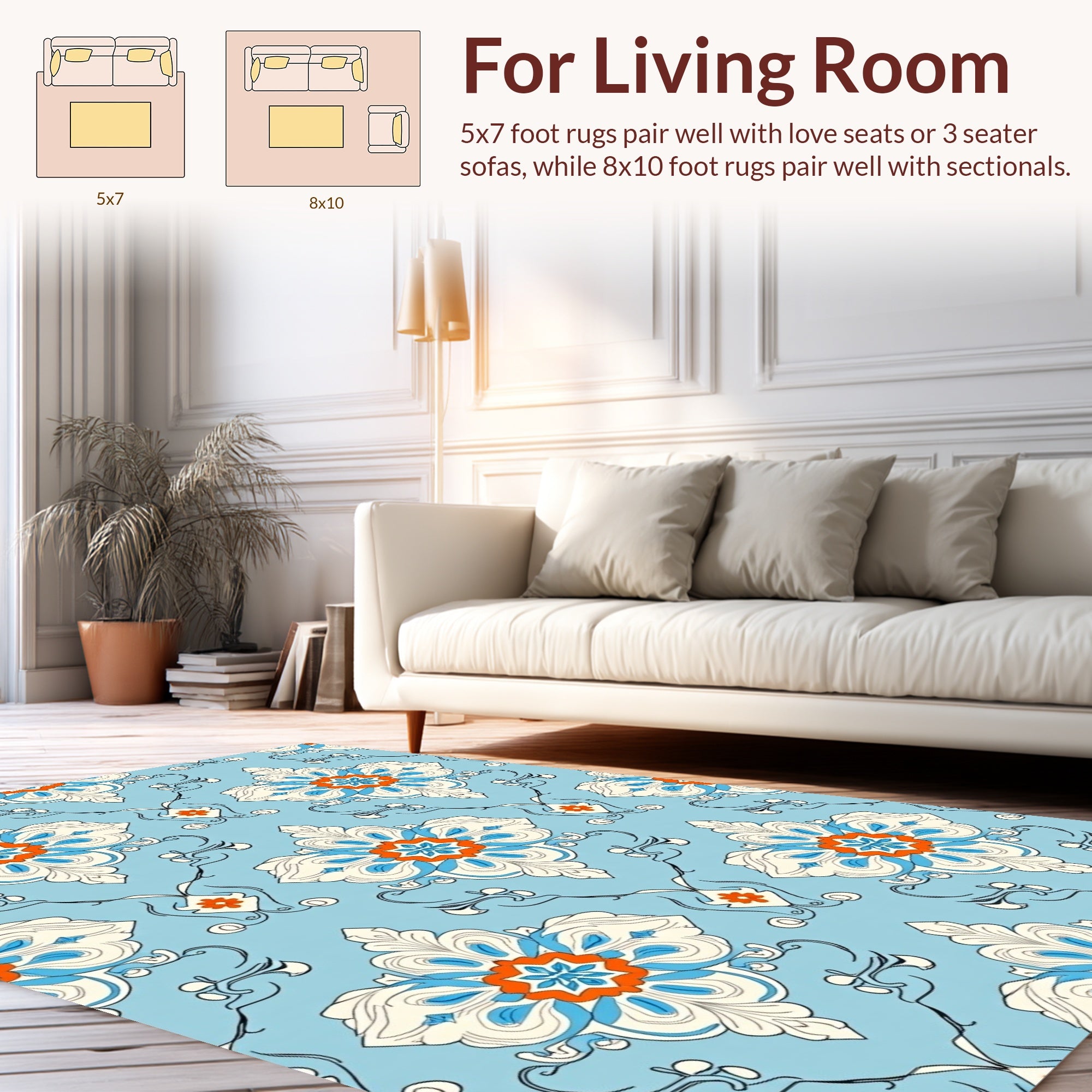 Ornate Floral Damask Design Rug