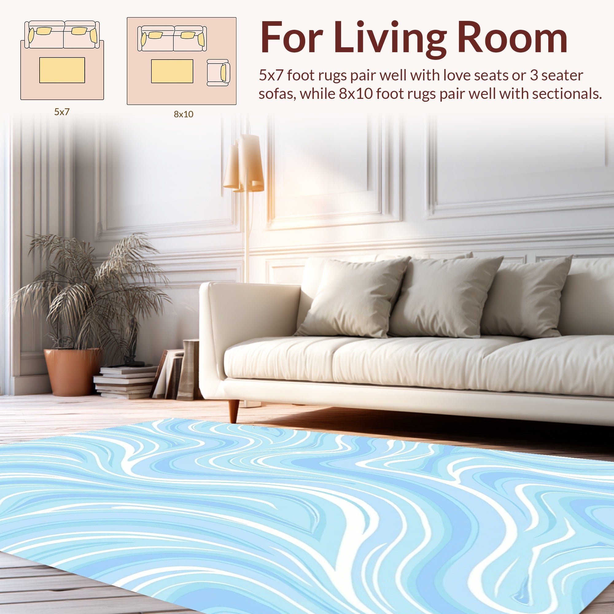 Blue Swirl Wave Pattern Rug