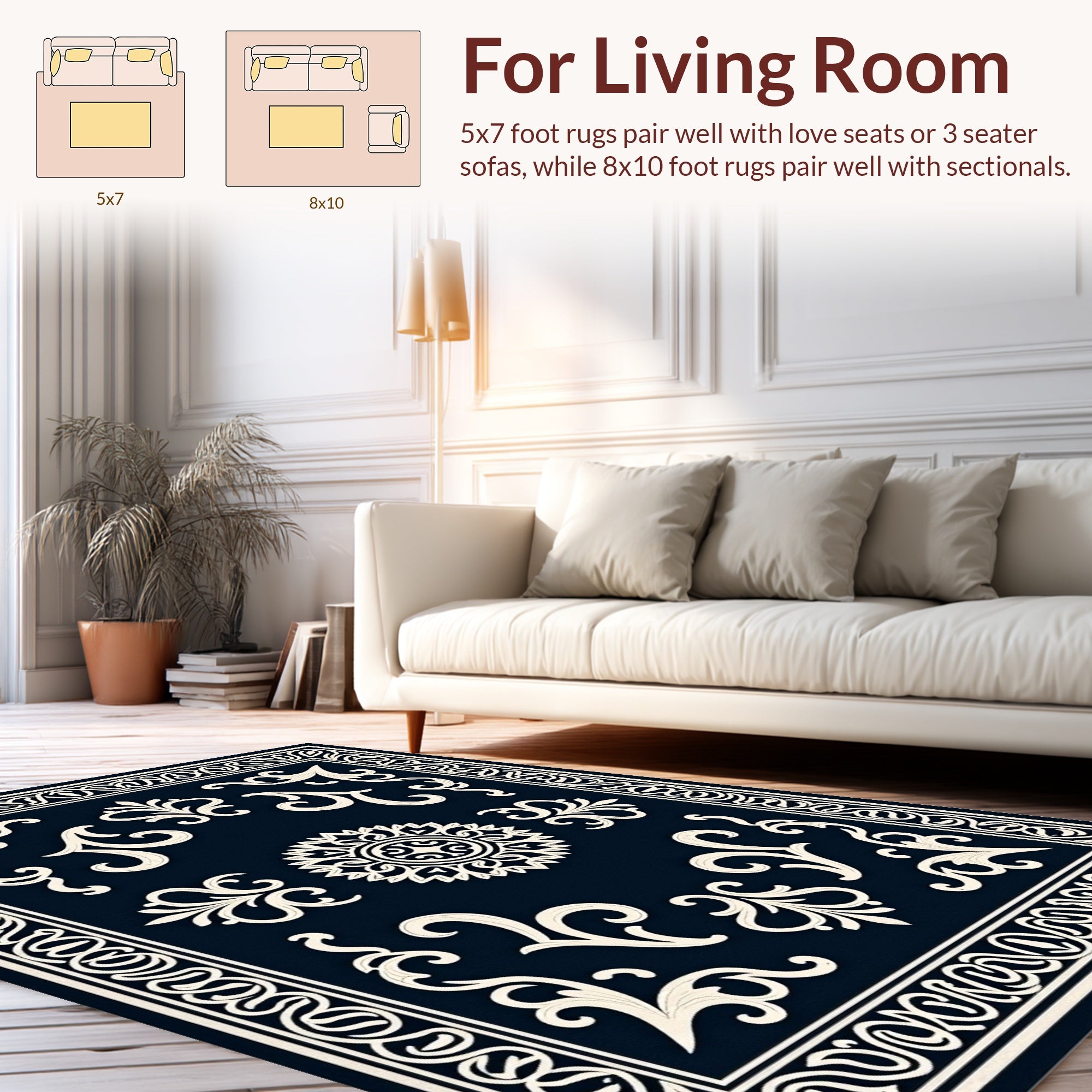 Elegant Ivory Floral Scrollwork Design Rug