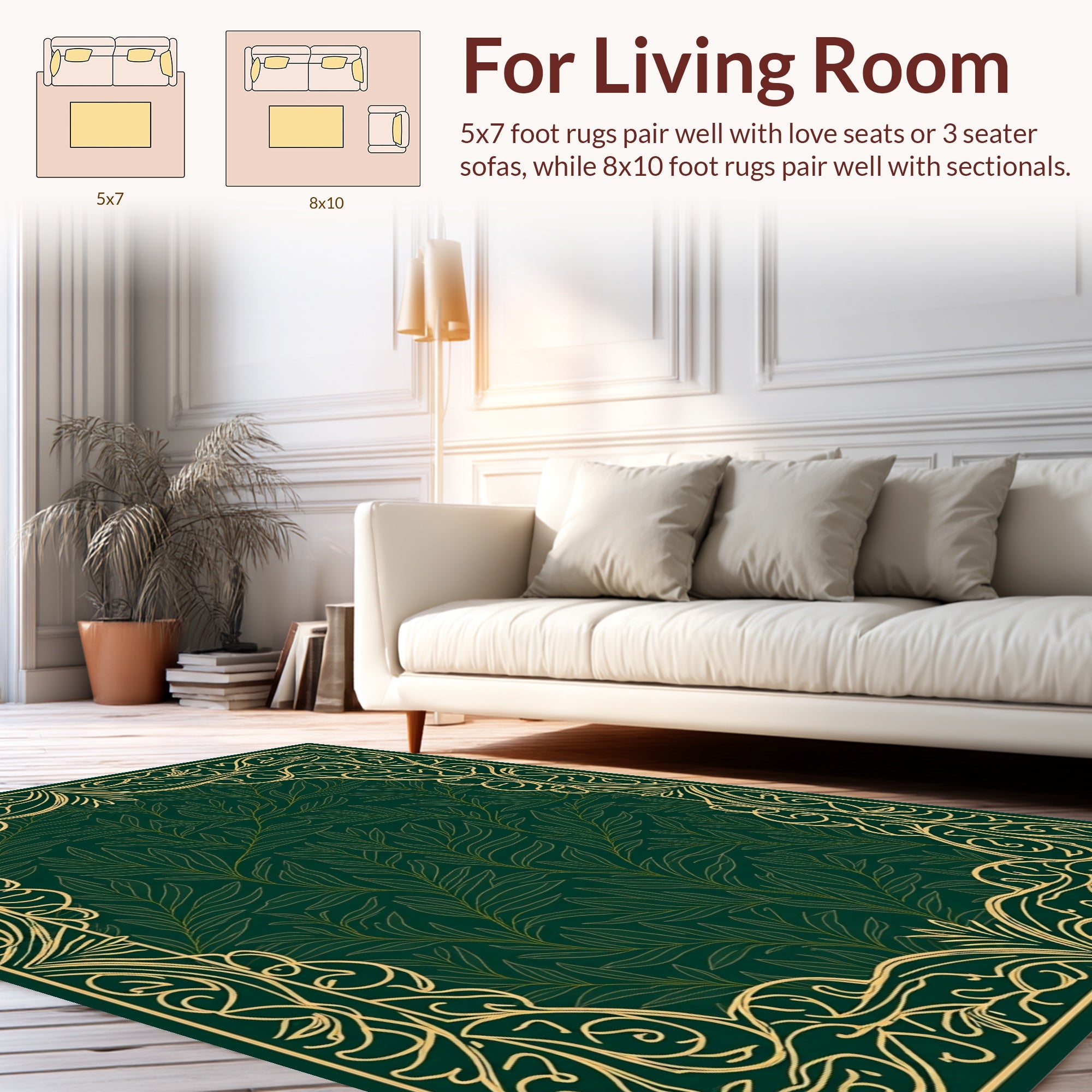 Elegant Leaf Patterned Frame Rug