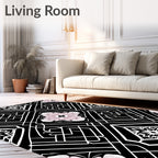 Art Deco Floral Geometric Black White Rug