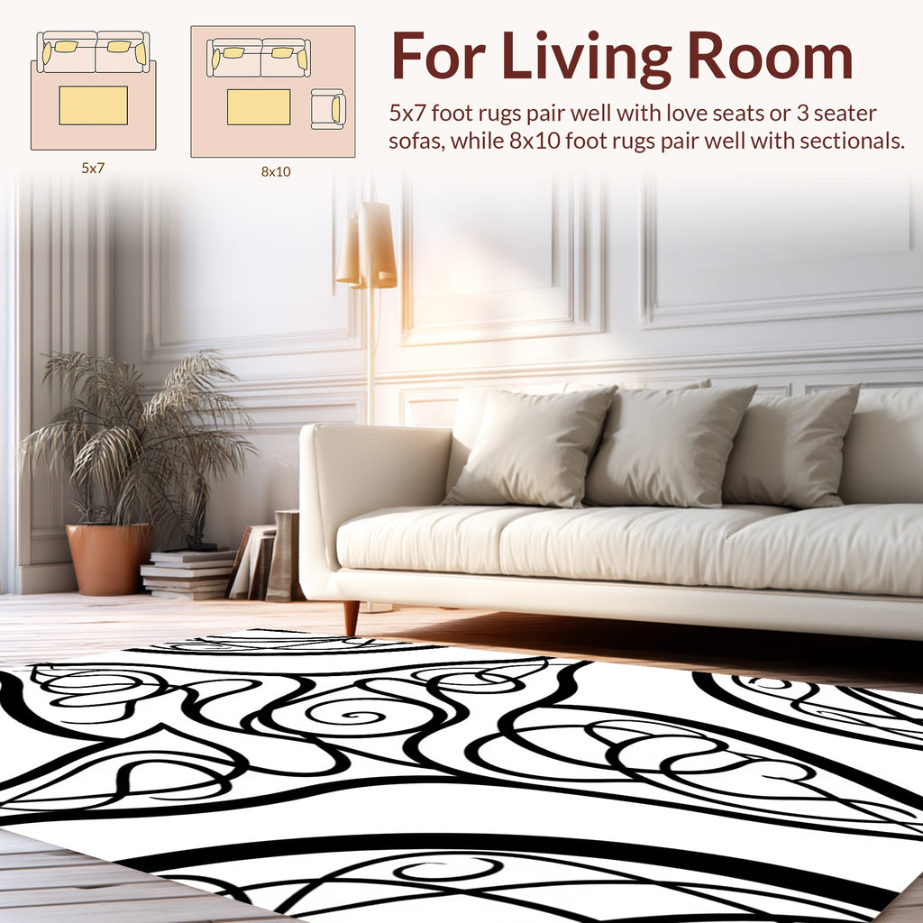 Black White Swirling Organic Pattern Rug