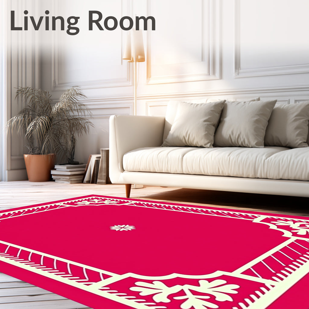 Vibrant Crimson White Floral Border Rug
