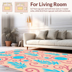 Coral Blue Swirl and Leaf Pattern Rug