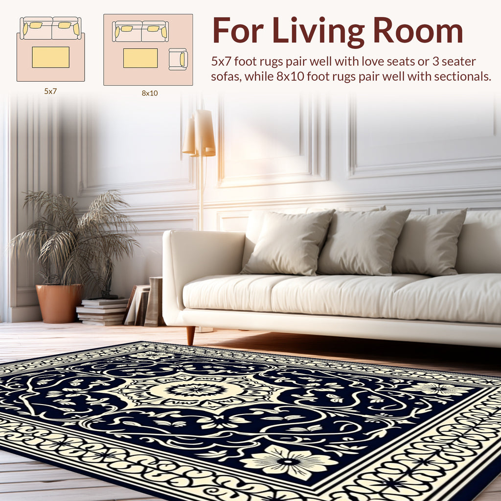 Elegant Floral Scrollwork Border Design Rug