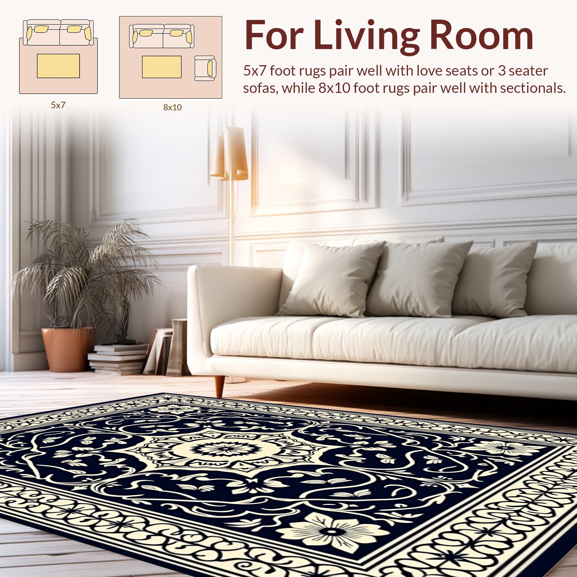 Elegant Floral Scrollwork Border Design Rug