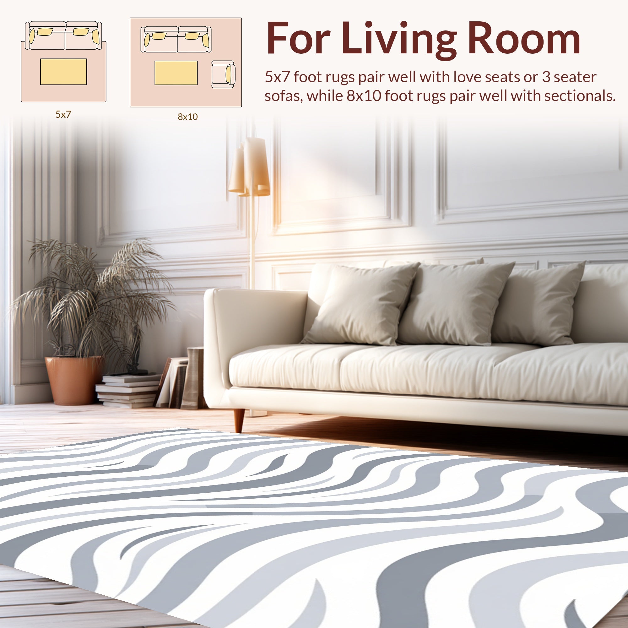 Curved Gentle Gray Stripe Pattern Rug