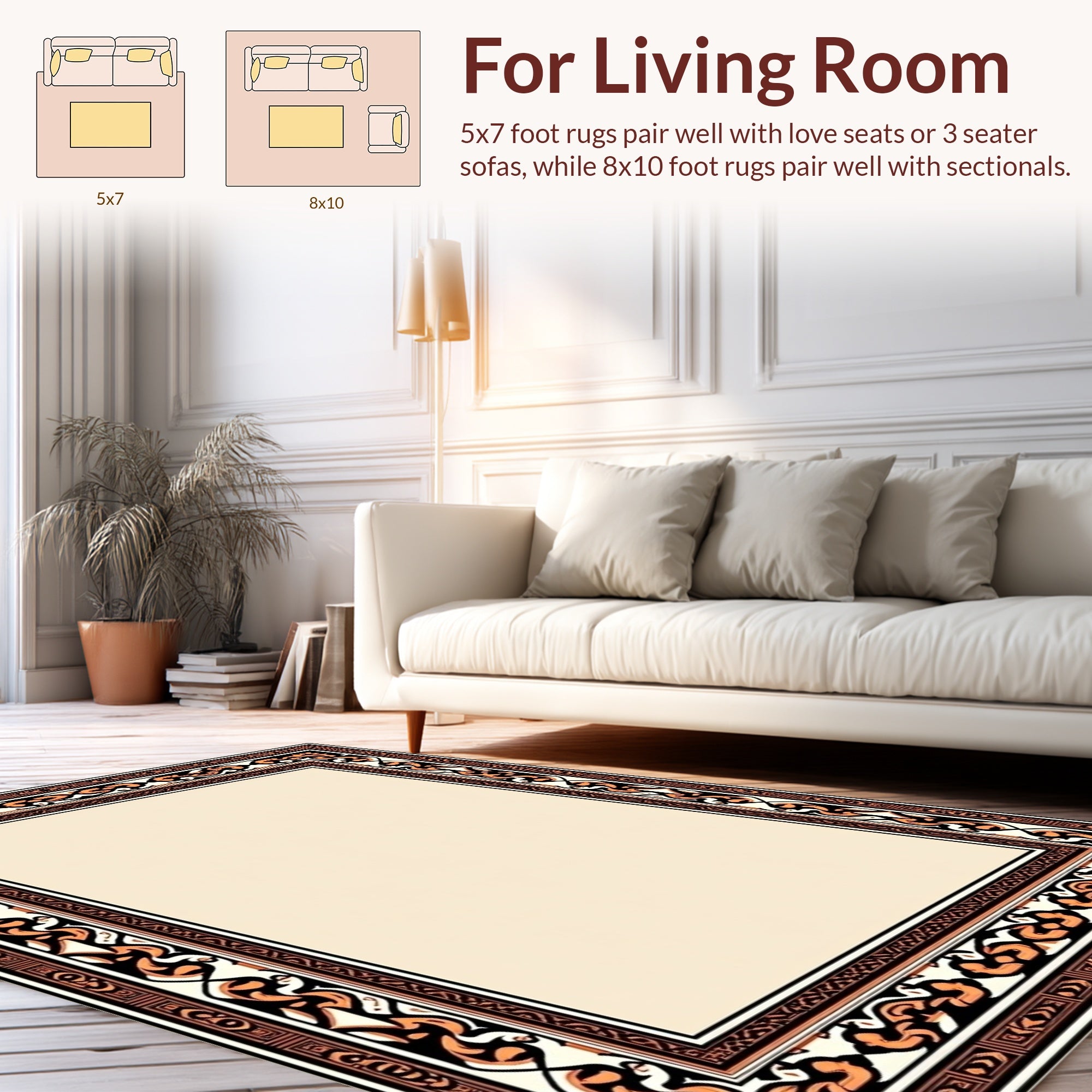 Ornate Tan And Sepia Ethnic Frame Rug
