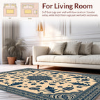 Elegant Floral Scrollwork Dark Indigo Rug