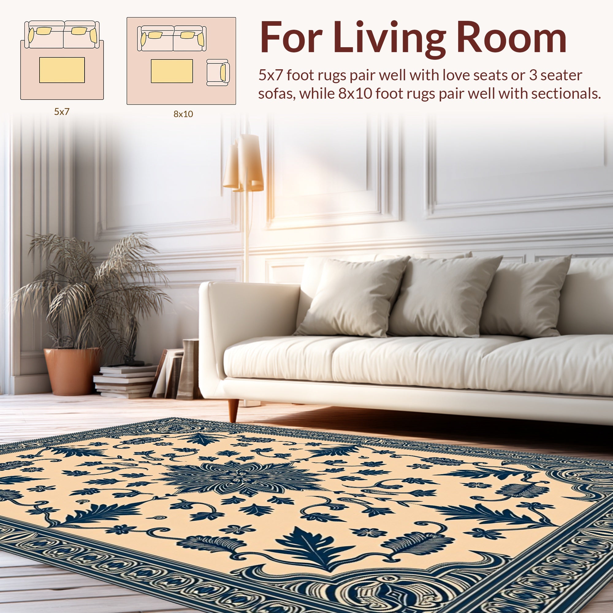 Elegant Floral Scrollwork Dark Indigo Rug