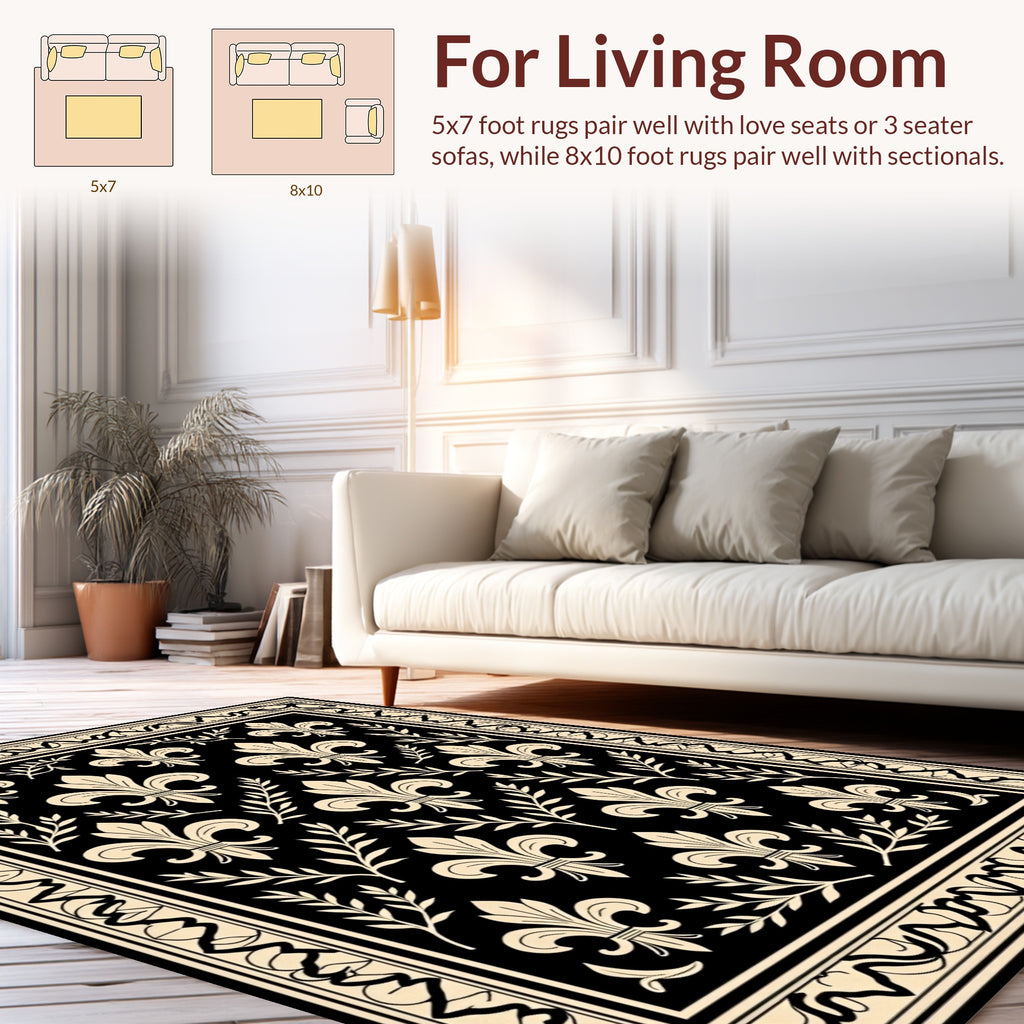 Classic Fleur de Lis Laurel Wreath Pattern Rug