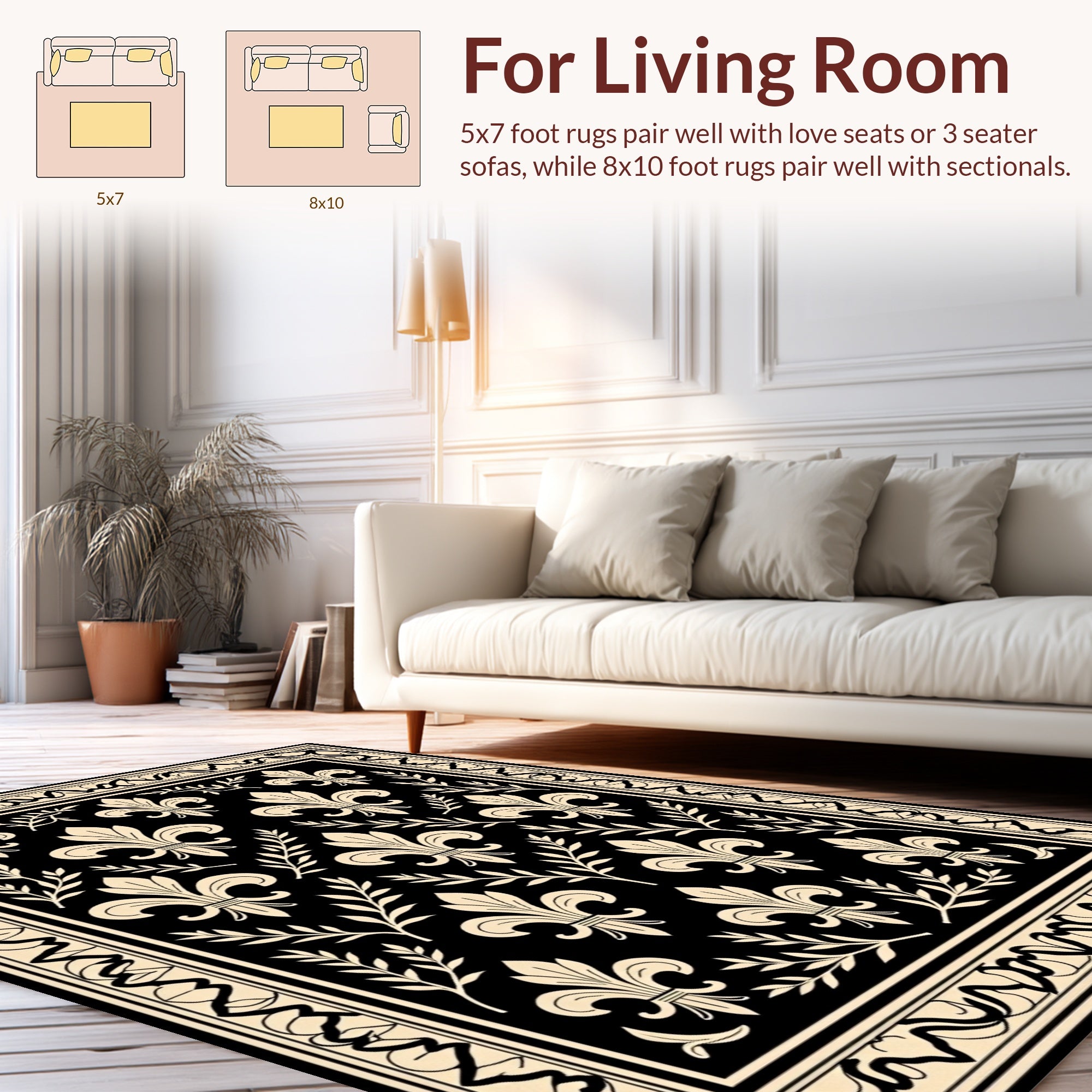 Classic Fleur de Lis Laurel Wreath Pattern Rug