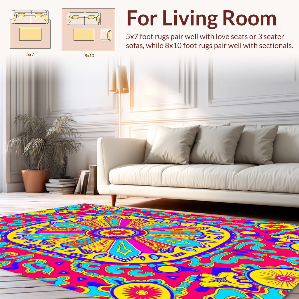 Vibrant Geometric Floral Pattern Rug
