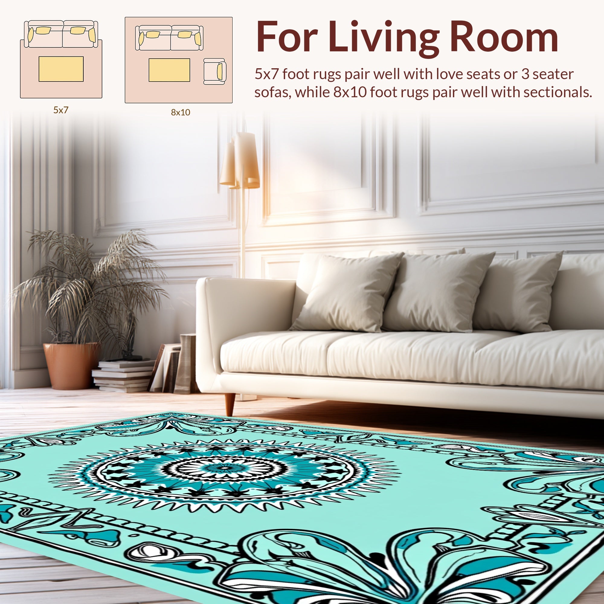 Ornate Teal and Black Floral Mandala Rug