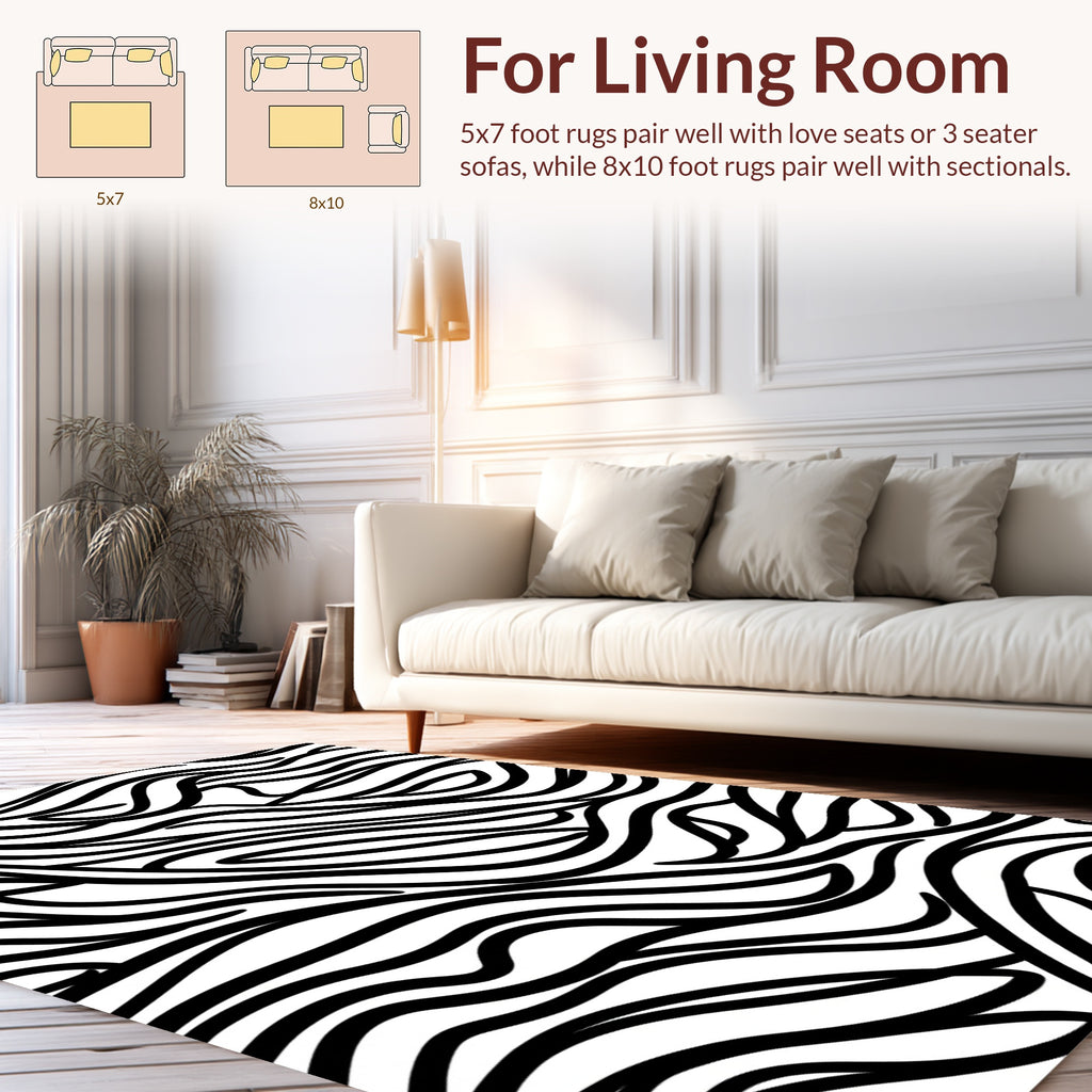 Bold Wavy Black White Pattern Rug