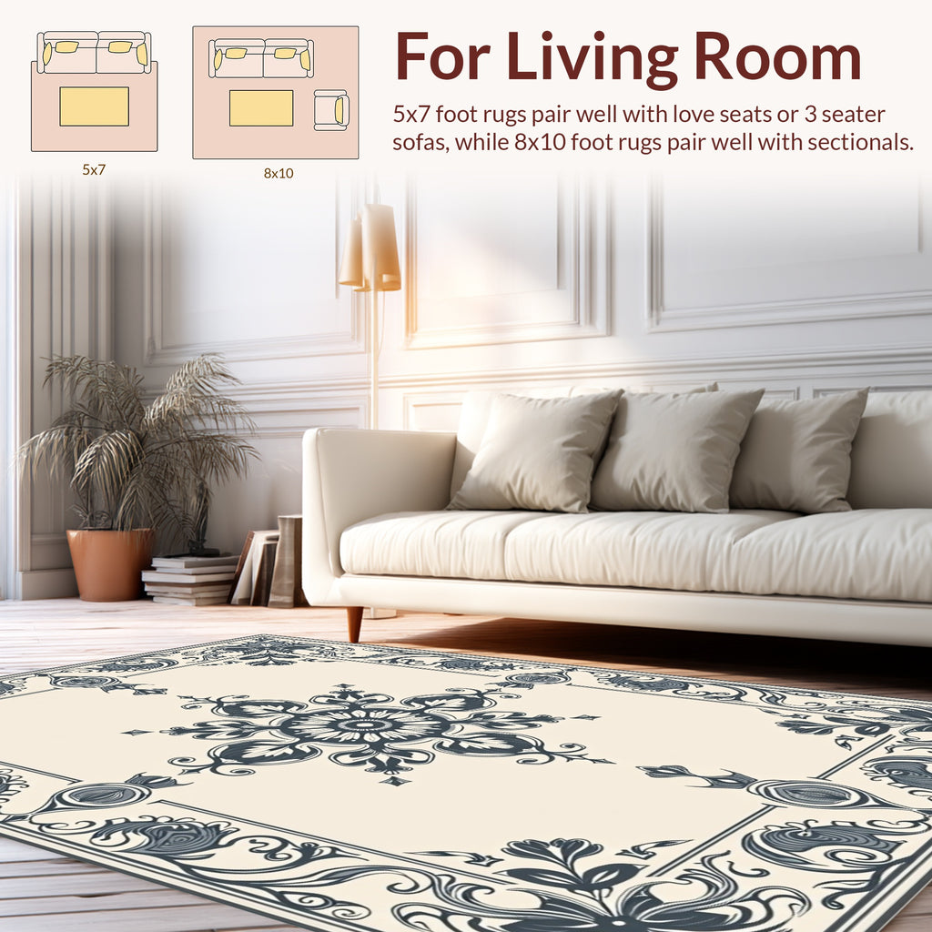 Dark Floral Patterned Elegant Rug