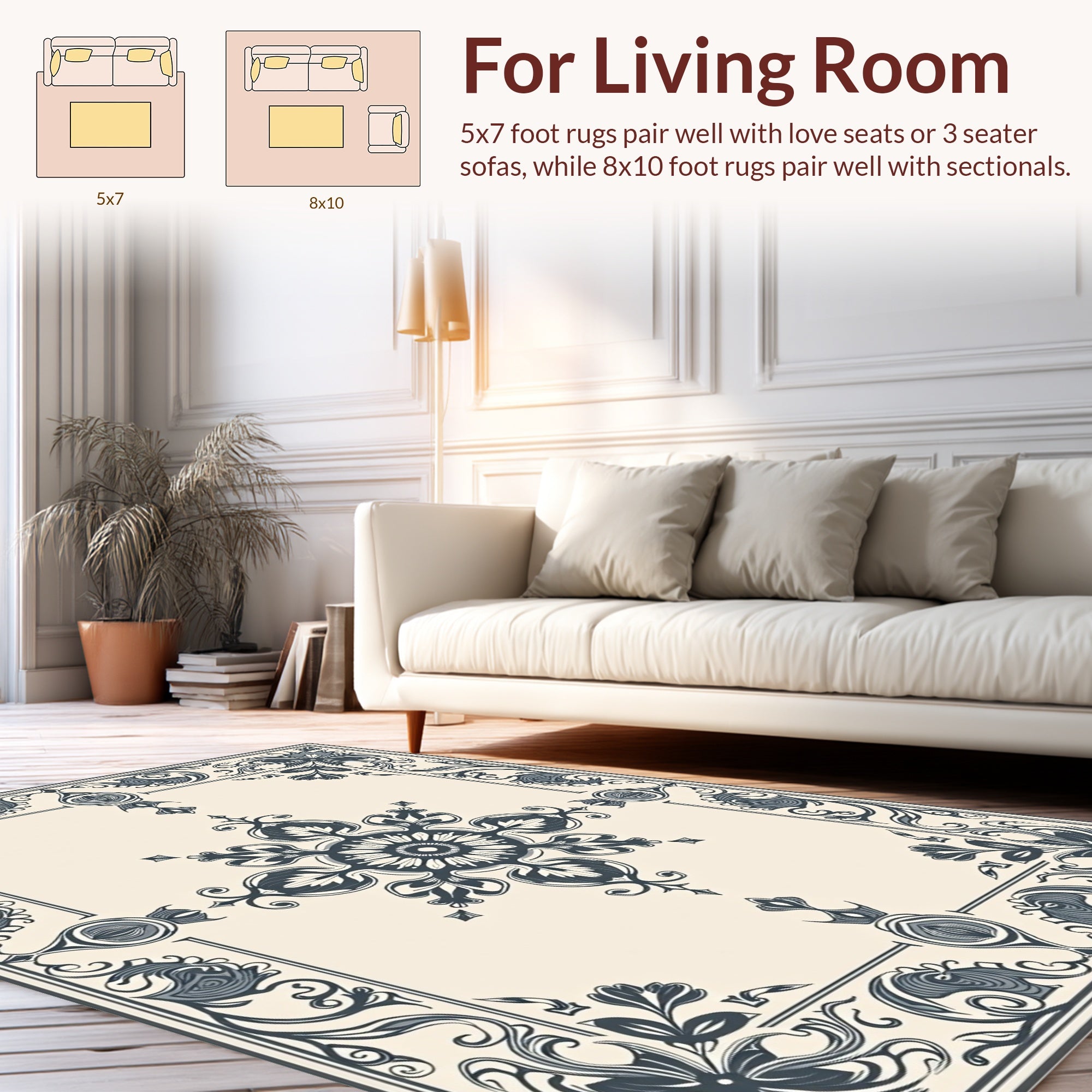 Dark Floral Patterned Elegant Rug