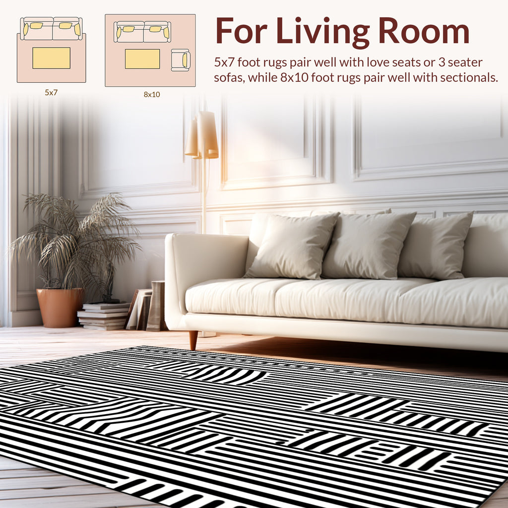 Bold Black White Abstract Stripe Pattern Rug