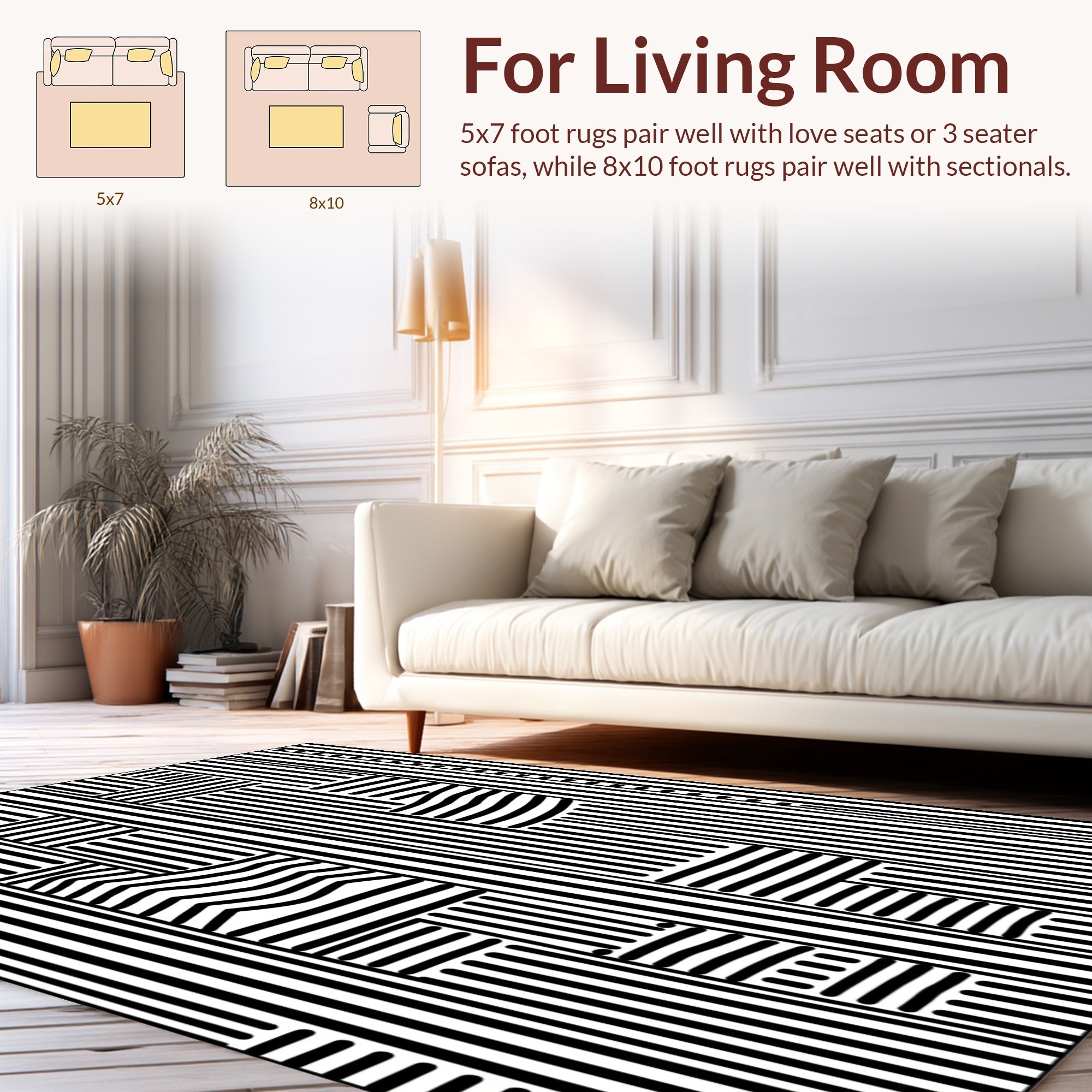 Bold Black White Abstract Stripe Pattern Rug