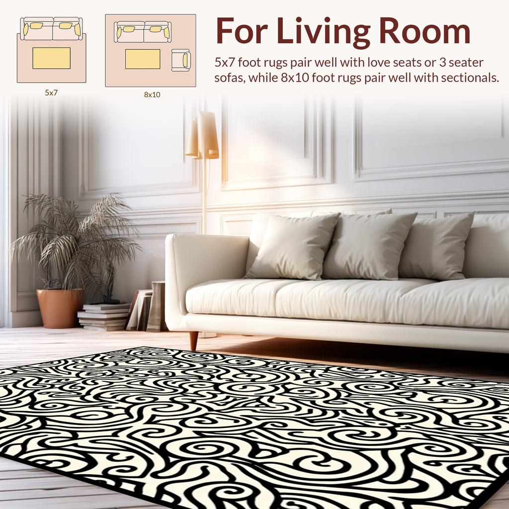 Black Swirls Classic Intricate Design Rug