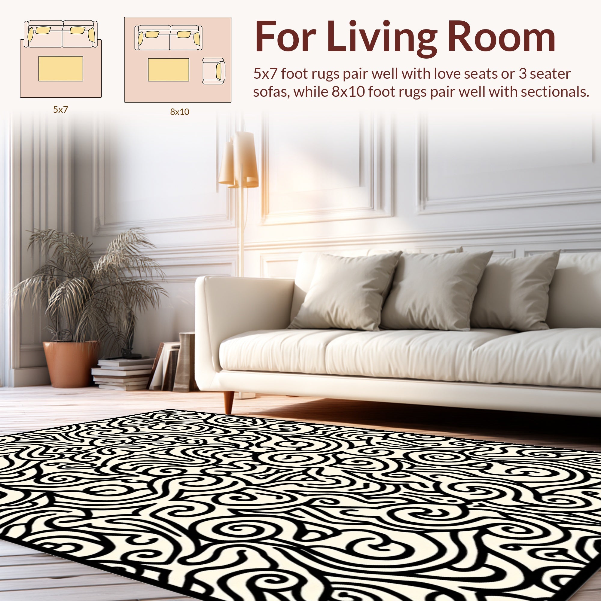 Black Swirls Classic Intricate Design Rug