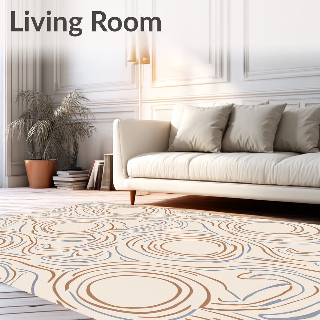 Abstract Cream Swirls with Brown Blue Rug
