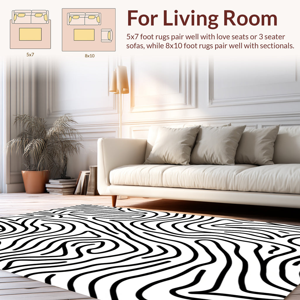 Bold Black White Contour Pattern Rug