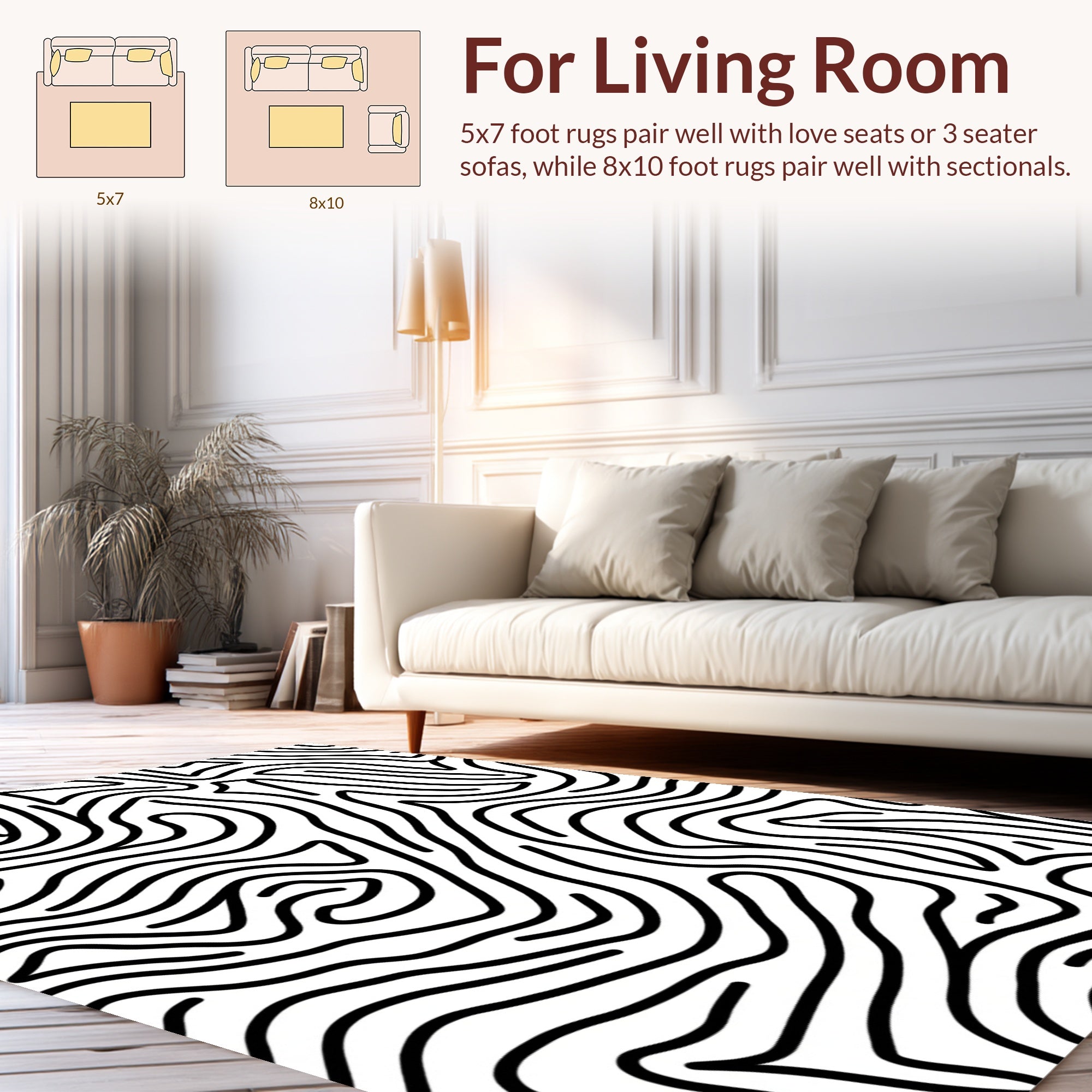 Bold Black White Contour Pattern Rug
