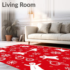 Red White Gingerbread Snowflakes Merry Holidays Rug