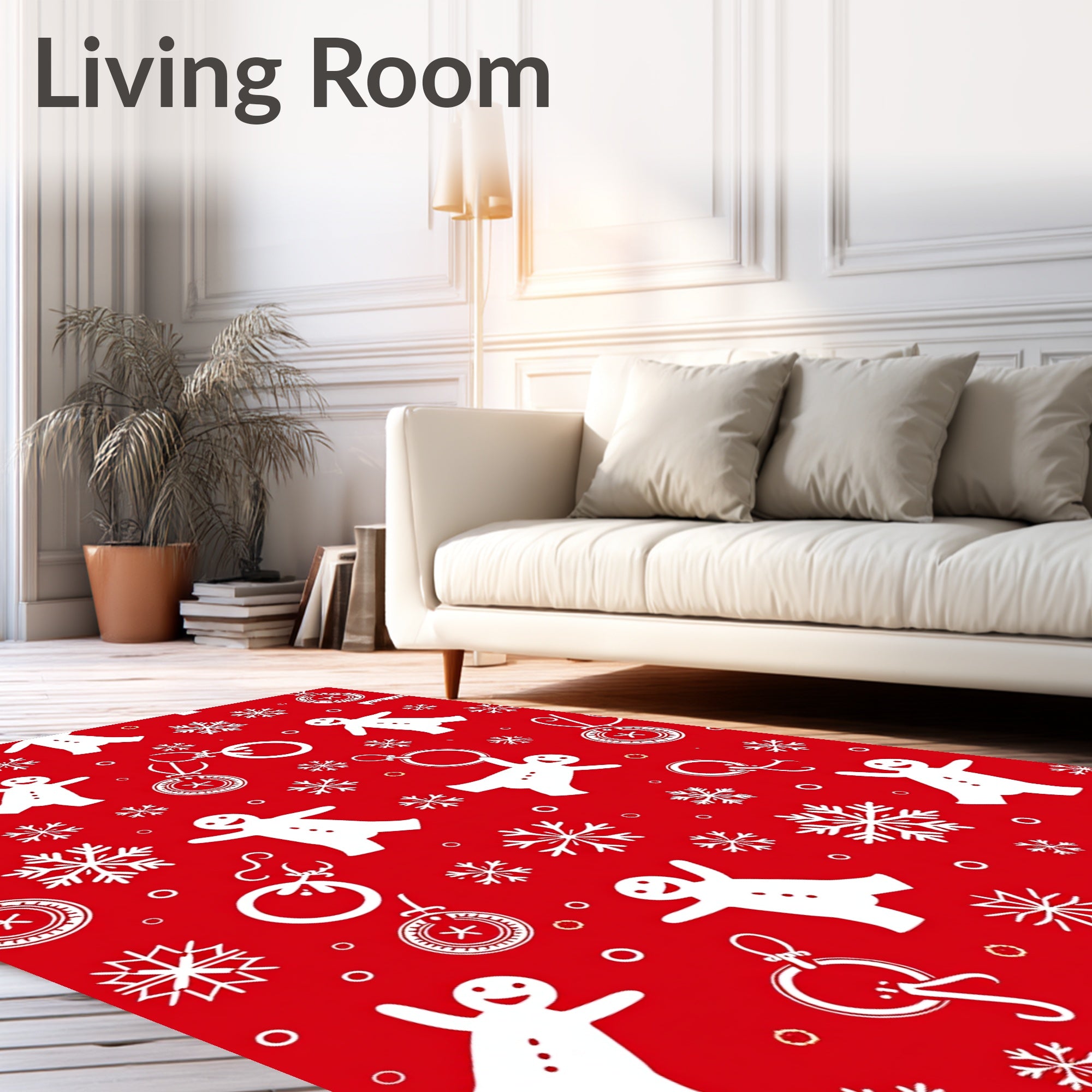 Red White Gingerbread Snowflakes Merry Holidays Rug