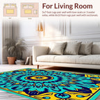 Bold Teal Yellow Sunburst Medallion Rug