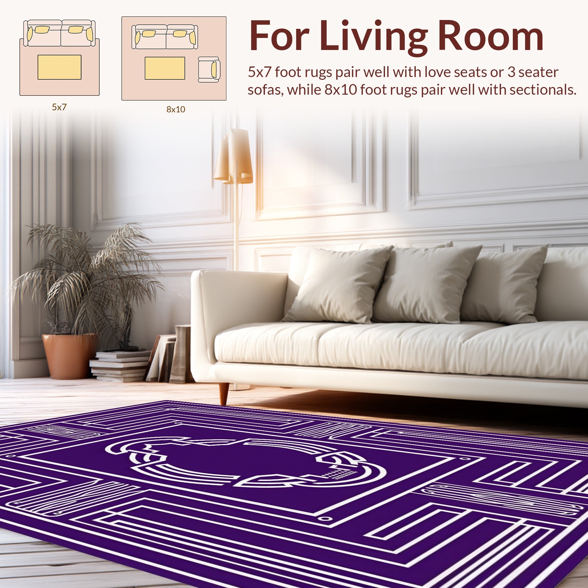 Purple Geometric Frame Design Rug