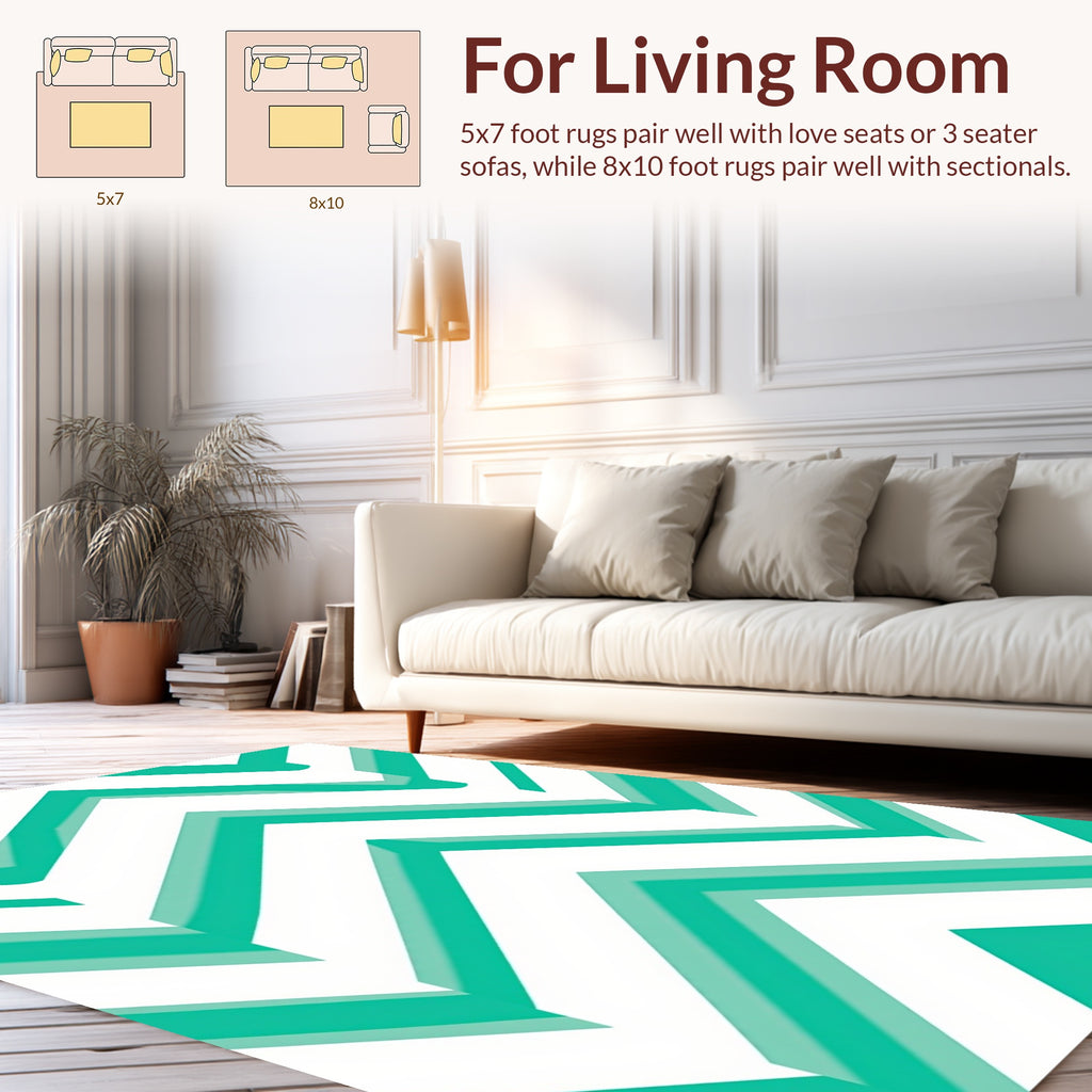 Modern Teal Chevron Pattern Rug