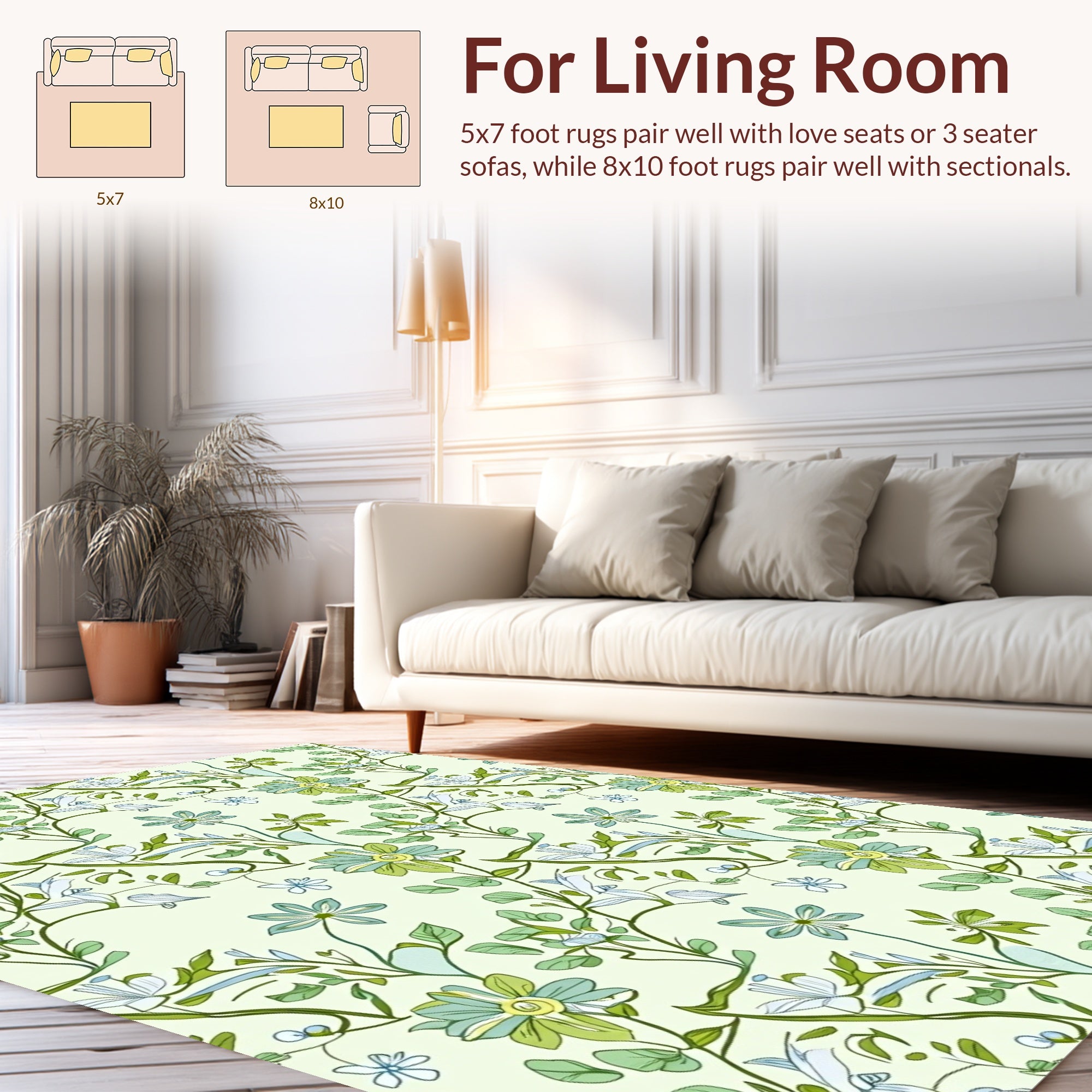 Vineyard Floral Patterned Light Green Rug