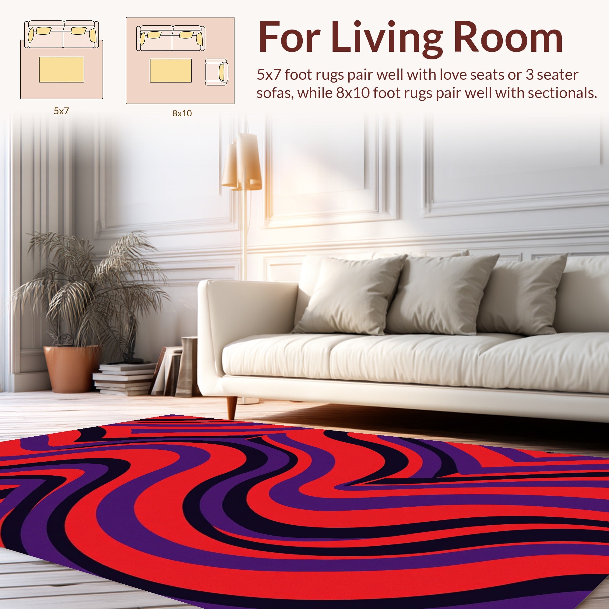 Vibrant Red Purple Swirl Pattern Rug