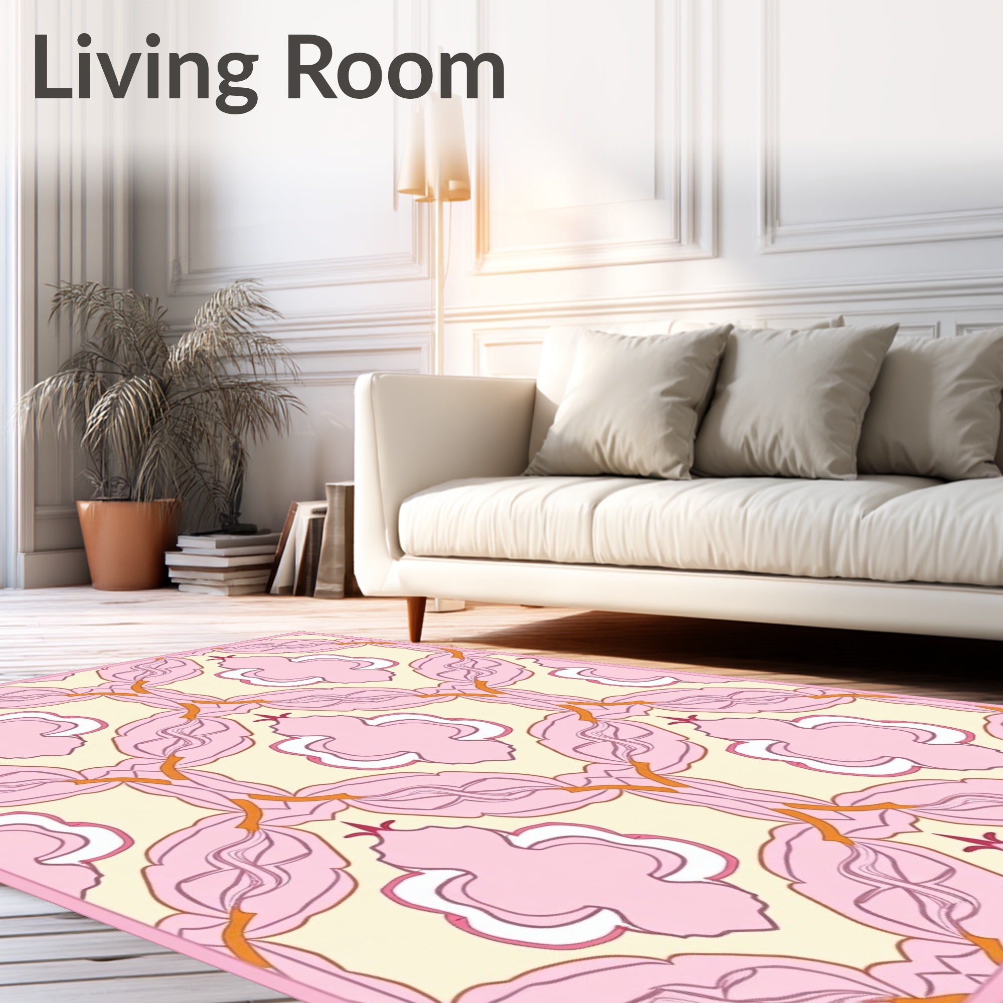Pink Floral and Quatrefoil Pattern Rug
